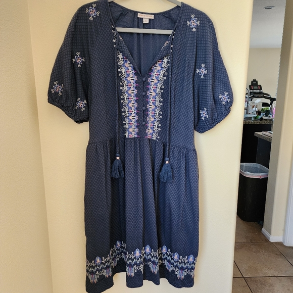 Knox Rose Dresses & Skirts - Women's Knox Rose Blue Embroidered Short Sleeve Boho Mini Dress Size XL NWOT!